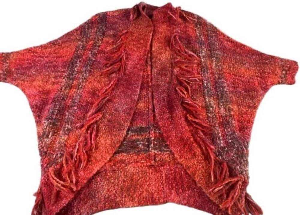 Sleeping on Snow Anthropologie Red Boucle Fringe Cocoon Cardigan Sweater M